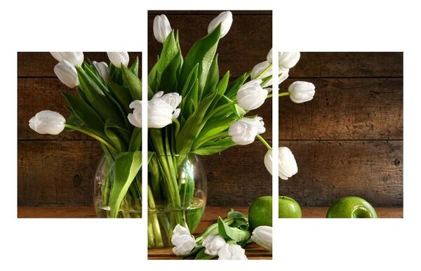 Obraz bílých tulipánů ve váze (90x60 cm)