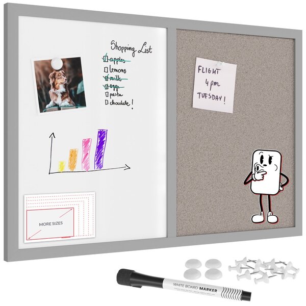 Allboards,Tabule COMBI -šedý korek a magnetická bílá 60x40 s šedým lakovaným dřevěným rámem,TMK64GREY