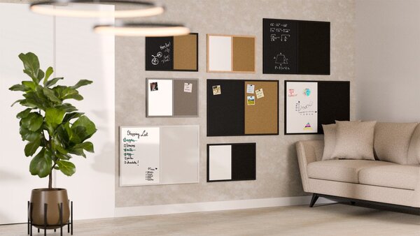 Tabule COMBI -šedý korek a magnetická bílá 90x60 cm s šedým lakovaným dřevěným rámem,TMK96GREY