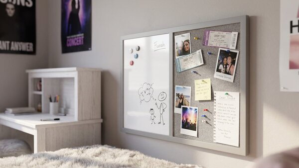 Allboards,Tabule COMBI -šedý korek a magnetická bílá 60x40 s šedým lakovaným dřevěným rámem,TMK64GREY