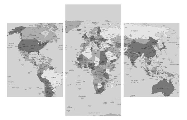 Černobílý obraz mapy světa (90x60 cm)