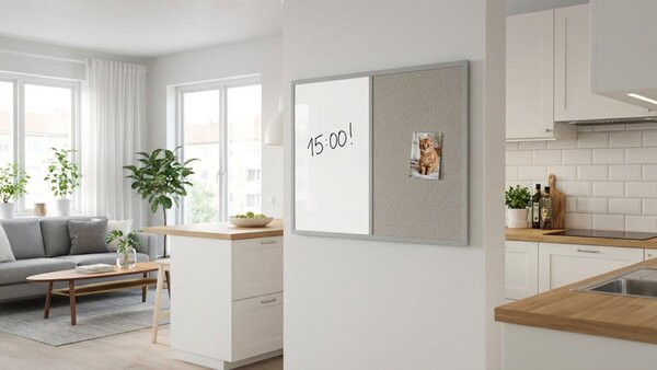 Tabule COMBI -šedý korek a magnetická bílá 90x60 cm s šedým lakovaným dřevěným rámem,TMK96GREY