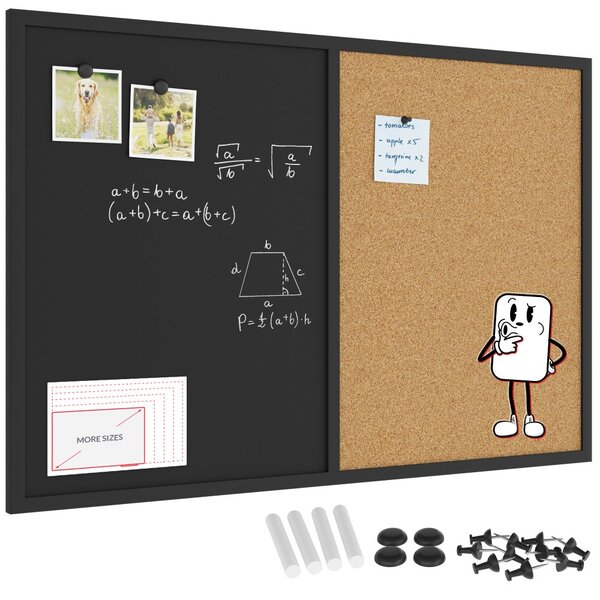 Tabule COMBI - korek a magnetická černá tabule 90x60cm s černým lakovaným dřevěným rámem, TMK96_0001