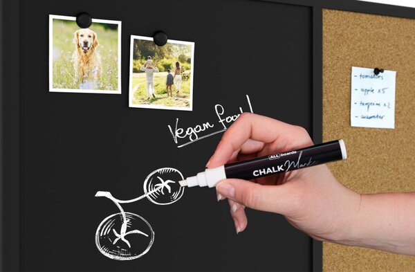 Tabule COMBI - korek a magnetická černá tabule 90x60cm s černým lakovaným dřevěným rámem, TMK96_0001