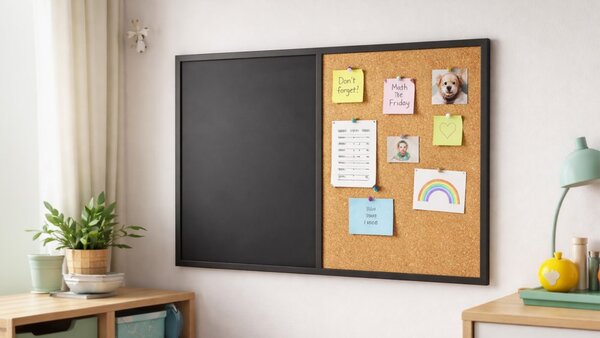 Tabule COMBI - korek a magnetická černá tabule 90x60cm s černým lakovaným dřevěným rámem, TMK96_0001