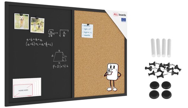 Tabule COMBI - korek a magnetická černá tabule 90x60cm s černým lakovaným dřevěným rámem, TMK96_0001