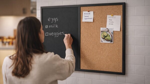 Tabule COMBI - korek a magnetická černá tabule 90x60cm s černým lakovaným dřevěným rámem, TMK96_0001