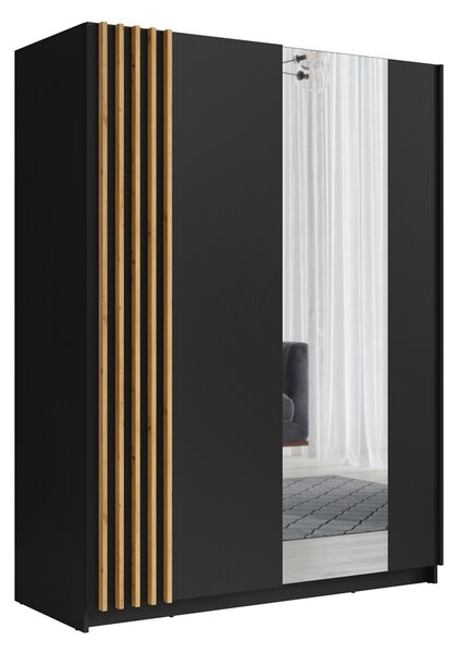 Šatní skříň se zrcadlem 151 cm YUMBO - dub artisan / černá