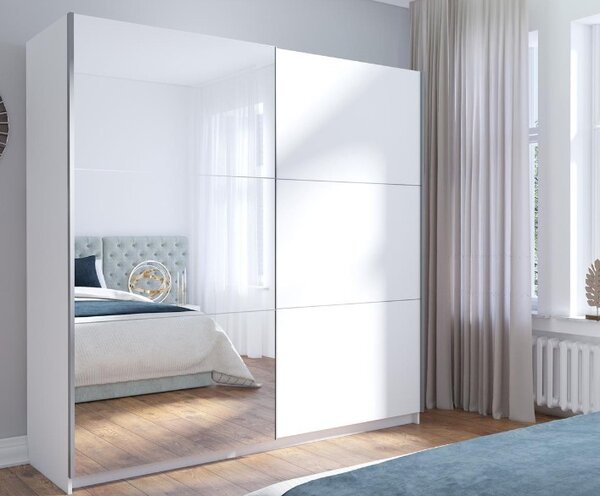 Vysoká šatní skříň 151 cm se zrcadlem APASTO - bílá