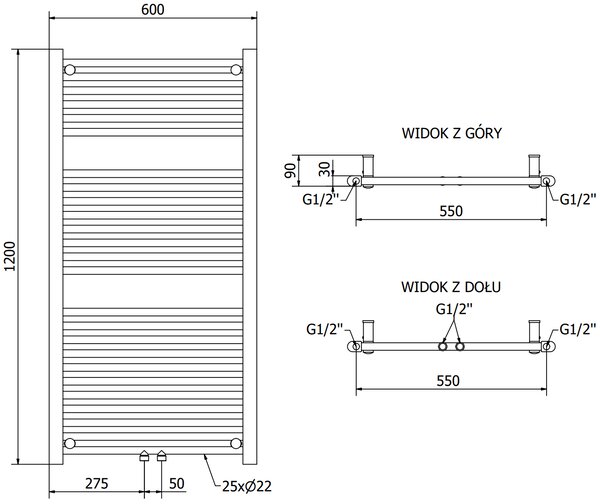 Mexen Mars, elektrické topné těleso 1200 x 600 mm, 600 W, zlatá lesklá, W110-1200-600-2600-50