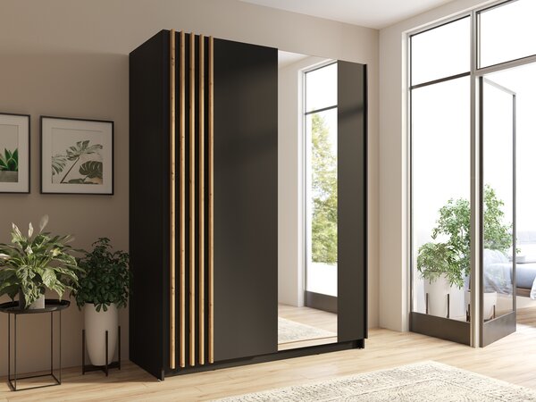 Šatní skříň se zrcadlem 151 cm YUMBO - dub artisan / černá