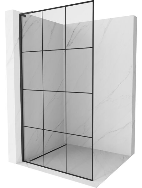 Mexen Kioto L, sprchová zástěna Walk-In 100 x 200 cm, 8mm čiré sklo černý vzor, ​​černý profil, 800-100-103-70-77
