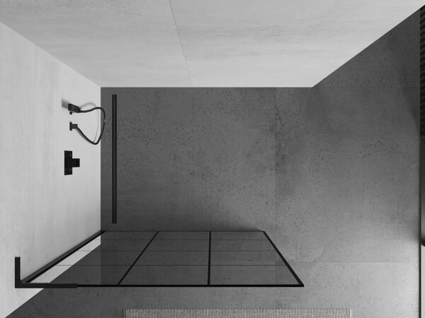 Mexen Kioto L, sprchová zástěna Walk-In 100 x 200 cm, 8mm čiré sklo černý vzor, ​​černý profil, 800-100-103-70-77