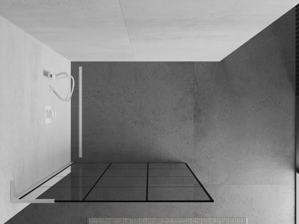 Mexen Kioto L, sprchová zástěna Walk-In 100 x 200 cm, 8mm čiré sklo černý vzor, ​​bílý profil, 800-100-103-20-77