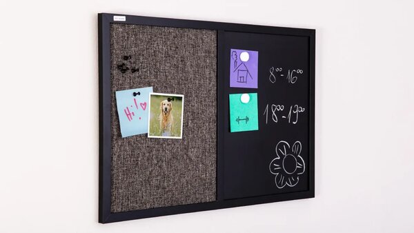 Tabule COMBI černá magnetická a textilní tabule 60x40 cm v dřevěném lakovaném rámu, TMK64_0004