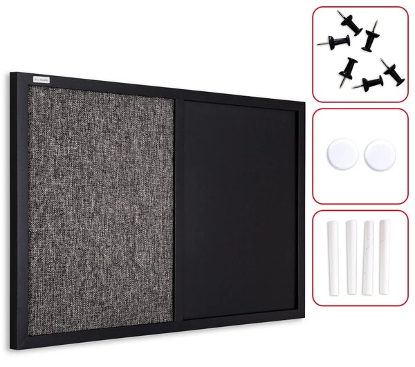 Tabule COMBI černá magnetická a textilní tabule 60x40 cm v dřevěném lakovaném rámu, TMK64_0004
