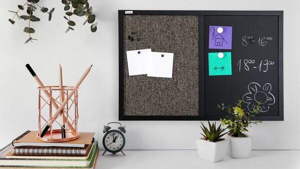 Tabule COMBI černá magnetická a textilní tabule 60x40 cm v dřevěném lakovaném rámu, TMK64_0004