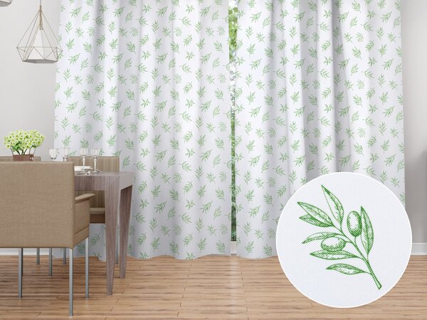 Biante Dekorační závěs TF-113 Zelené olivové větvičky na bílém 140x140 cm