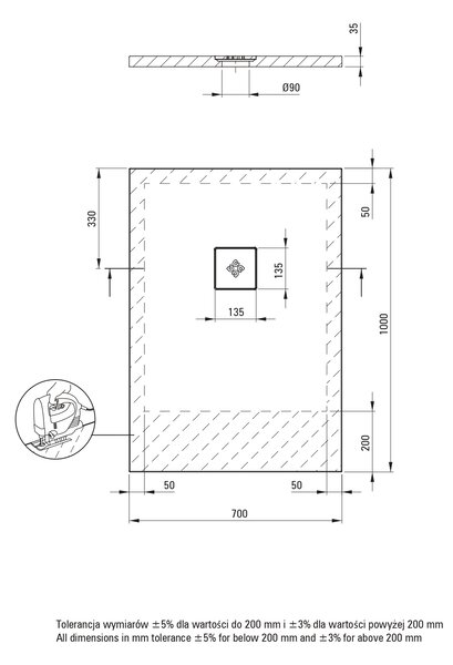 Deante Silia obdélníková sprchová vanička + mřížka 100x70 cm bílá KSKA00710B