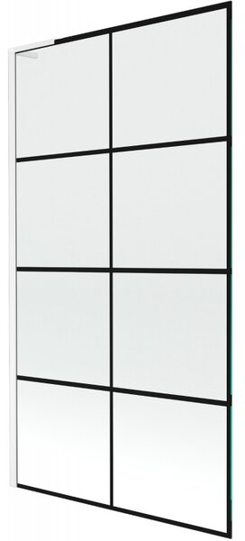 Mexen Next L, 1-křídlová vanová zástěna 100 x 150 cm, 6mm čiré sklo-černý vzor, ​​bílý profil, 895-100-000-03-77-20