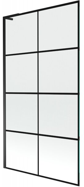 Mexen Next L, 1-křídlová vanová zástěna 100 x 150 cm, 6mm čiré sklo-černý vzor, ​​černý profil, 895-100-000-03-77-70