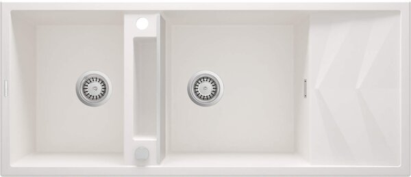 Deante Magnetic, 2-komorový granitový dřez s odkapávačem 1160x500x224 mm, bílá, DEA-ZRM_A213