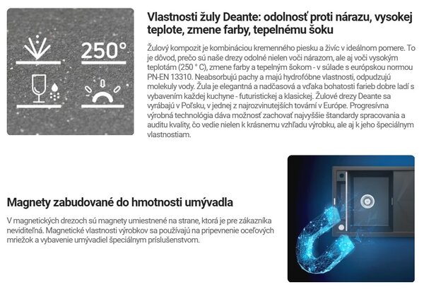 Deante Magnetic, 2-komorový granitový dřez s odkapávačem 1160x500x224 mm, černá matná, DEA-ZRM_N213