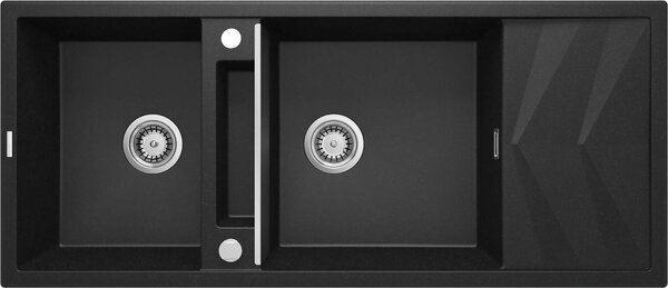 Deante Magnetic, 2-komorový granitový dřez s odkapávačem 1160x500x224 mm, grafitová metalíza, DEA-ZRM_G213