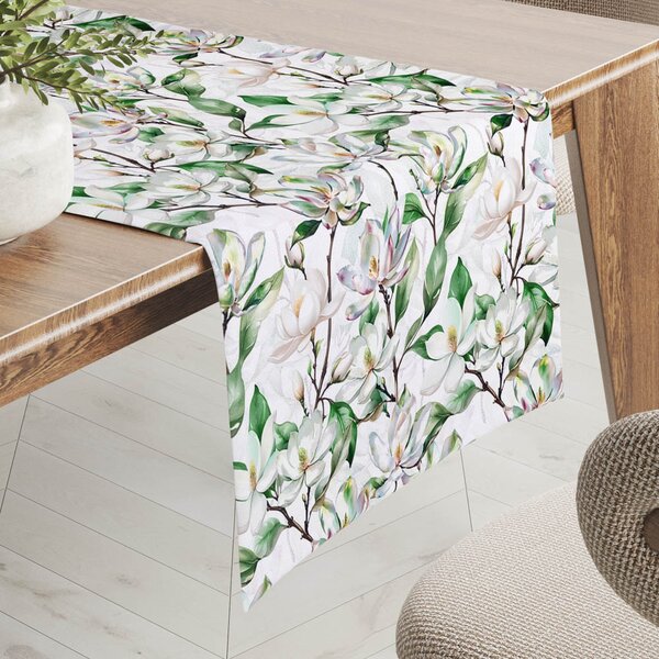 Biante Teflonový běhoun na stůl TF-117 Květy magnolie na bílém 20x120 cm