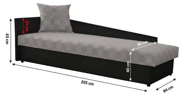 KONDELA Válenda s úložným prostorem, levé provedení, látka černá + látka vzor, JUDIT