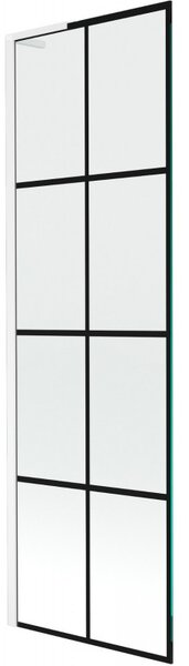 Mexen Next L, 1-křídlová vanová zástěna 60 x 150 cm, 6mm čiré sklo-černý vzor, ​​bílý profil, 895-060-000-03-77-20