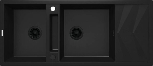 Deante Magnetic, 2-komorový granitový dřez s odkapávačem 1160x500x224 mm, černá matná, DEA-ZRM_N213