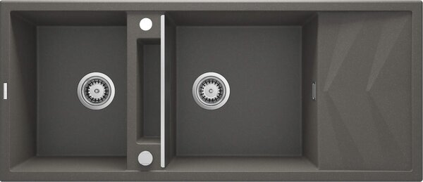 Deante Magnetic, 2-komorový granitový dřez s odkapávačem 1160x500x224 mm, antracitová metalíza, DEA-ZRM_T213