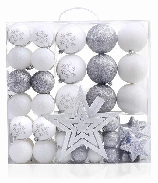 DecoKing Sada vánočních ozdob Lux bílá, 76 ks