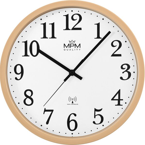 MPM Rádiem řízené nástěnné plastové hodiny s rámem v imitaci dřeva Radio Clermont - rádiem řízené E01.4503.50