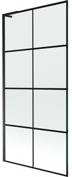 Mexen Next L, 1-křídlová vanová zástěna 90 x 150 cm, 6mm čiré sklo-černý vzor, ​​černý profil, 895-090-000-03-77-70