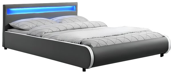 KONDELA Manželská postel s RGB LED osvětlení,, šedá ekokůže, 160x200, DULCEA