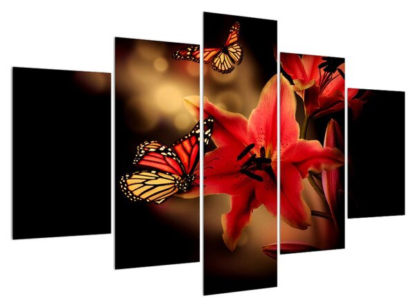 Obraz lilie s motýlem (150x105 cm)