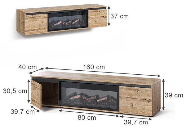 Obklad krbu Vicco Evina Dub/Černá 160 x 39 cm, Model 62637