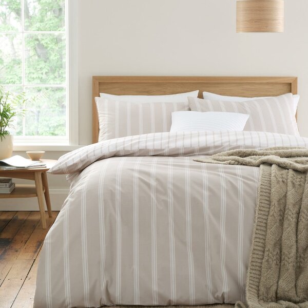 Béžové bavlněné prodloužené povlečení na dvoulůžko 230x220 cm Ashford Stripe – Bianca
