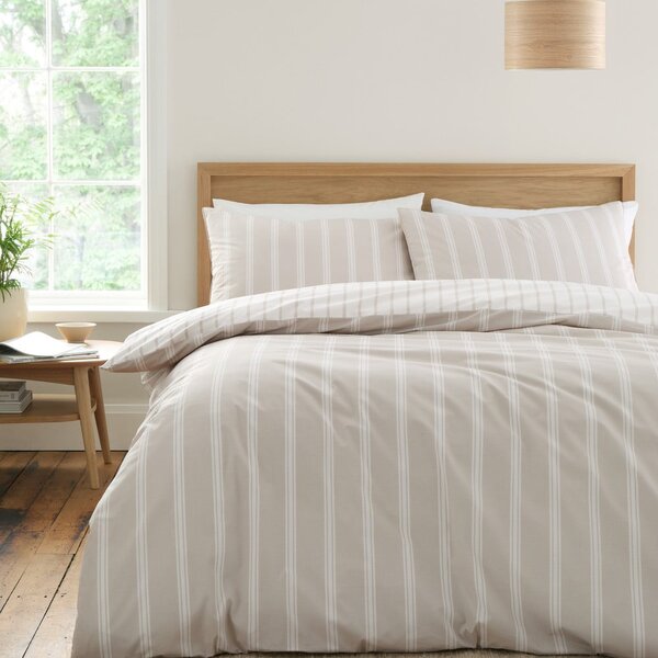 Béžové bavlněné prodloužené povlečení na dvoulůžko 230x220 cm Ashford Stripe – Bianca