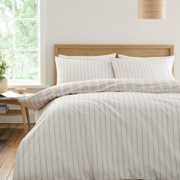 Béžové bavlněné prodloužené povlečení na dvoulůžko 230x220 cm Ashford Stripe – Bianca