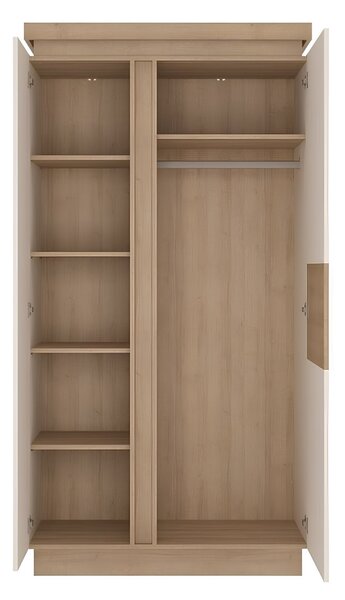 KONDELA Skříň LYOS01, dub riviera / bílá s extra vysokým leskem, LEONARDO