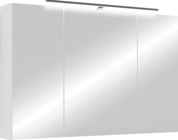 ByLIVING SPREE zrcadlová skříňka / Matný bílý korpus se zrcadlovými dvířky / Nástěnná skříňka s funkcí pozvolného zavírání / LED osvětlení v ceně / Koupelnová skříňka se zástrčkou a spínací skříňkou / Š 90, V 60, H 20 cm