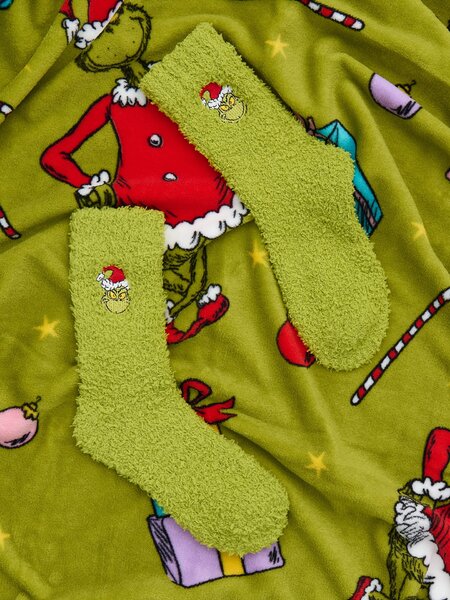Sinsay - Vánoční sada: dětská deka s ponožkami Grinch - neonová