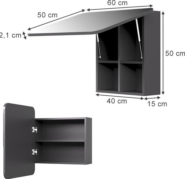 Koupelnová zrcadlová skříňka Vicco Zino Antracit 60 x 50 cm s policemi, Model 56230