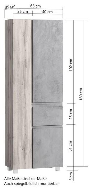 VYSOKÁ SKŘÍŇ, 65/180/35 cm Held - Koupelnové skříňky vysoké, Online Only