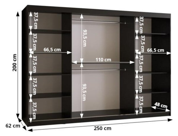 Zrcadlová šatní skříň 250 cm CASANDRA - kašmír