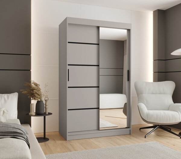 Úzká šatní skříň 120 cm CASANDRA se zrcadlem - kašmír / černá