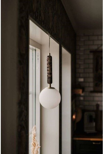 Globen Lighting závěsné světlo Torrano, hnědé, Ø 15 cm, stmívatelný, Hnědá / rez, Obývací pokoj / jídelna, Kámen, Design, Koule
